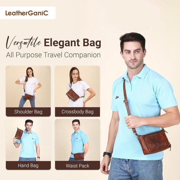 Chic Multi-Pocket Leather Sling Bag: Perfect for Travel & Everyday Essentials - Picture 3 of 9